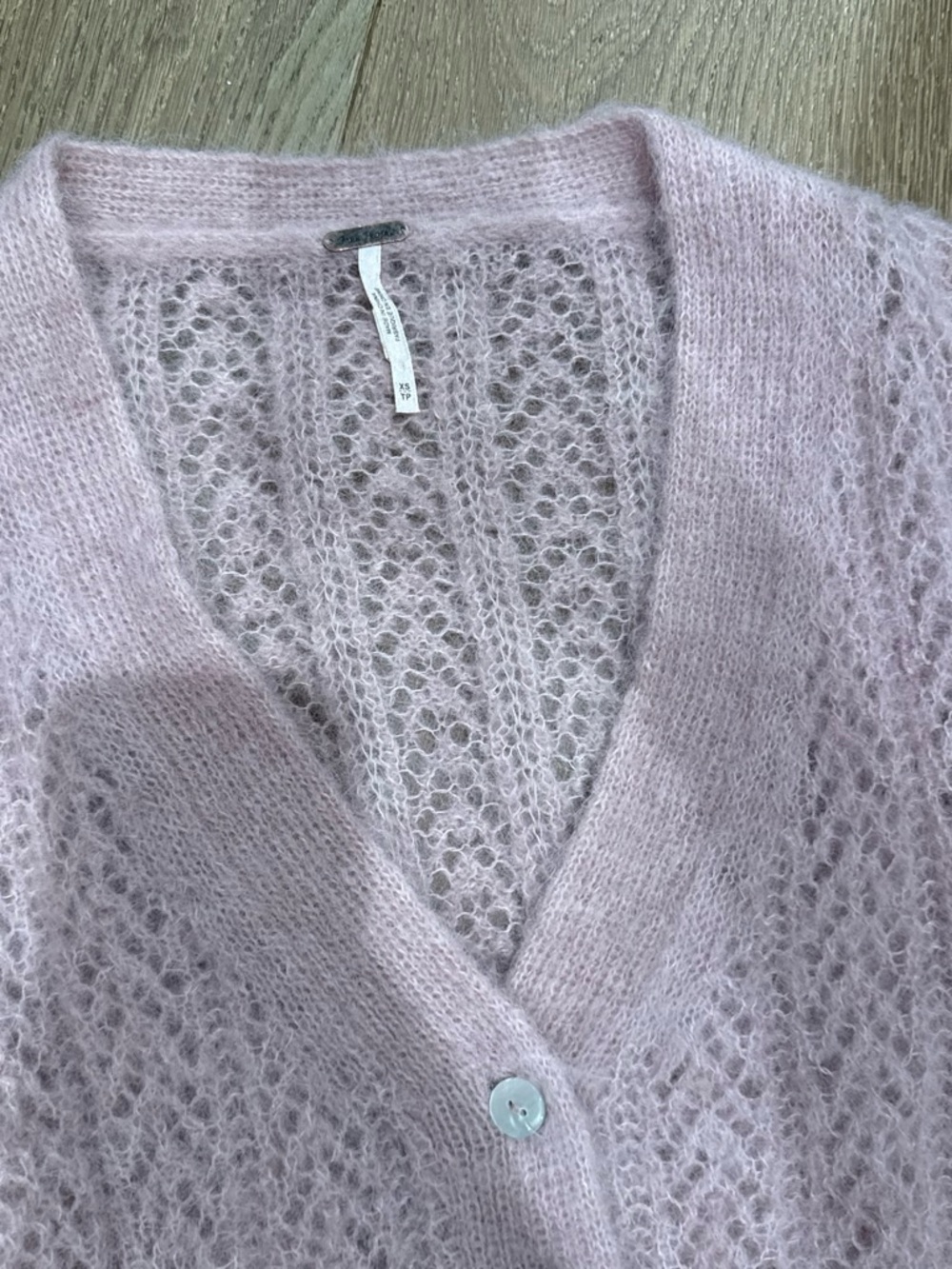 Free People Soft Lilac Open Knit V-Neck Cardigan
